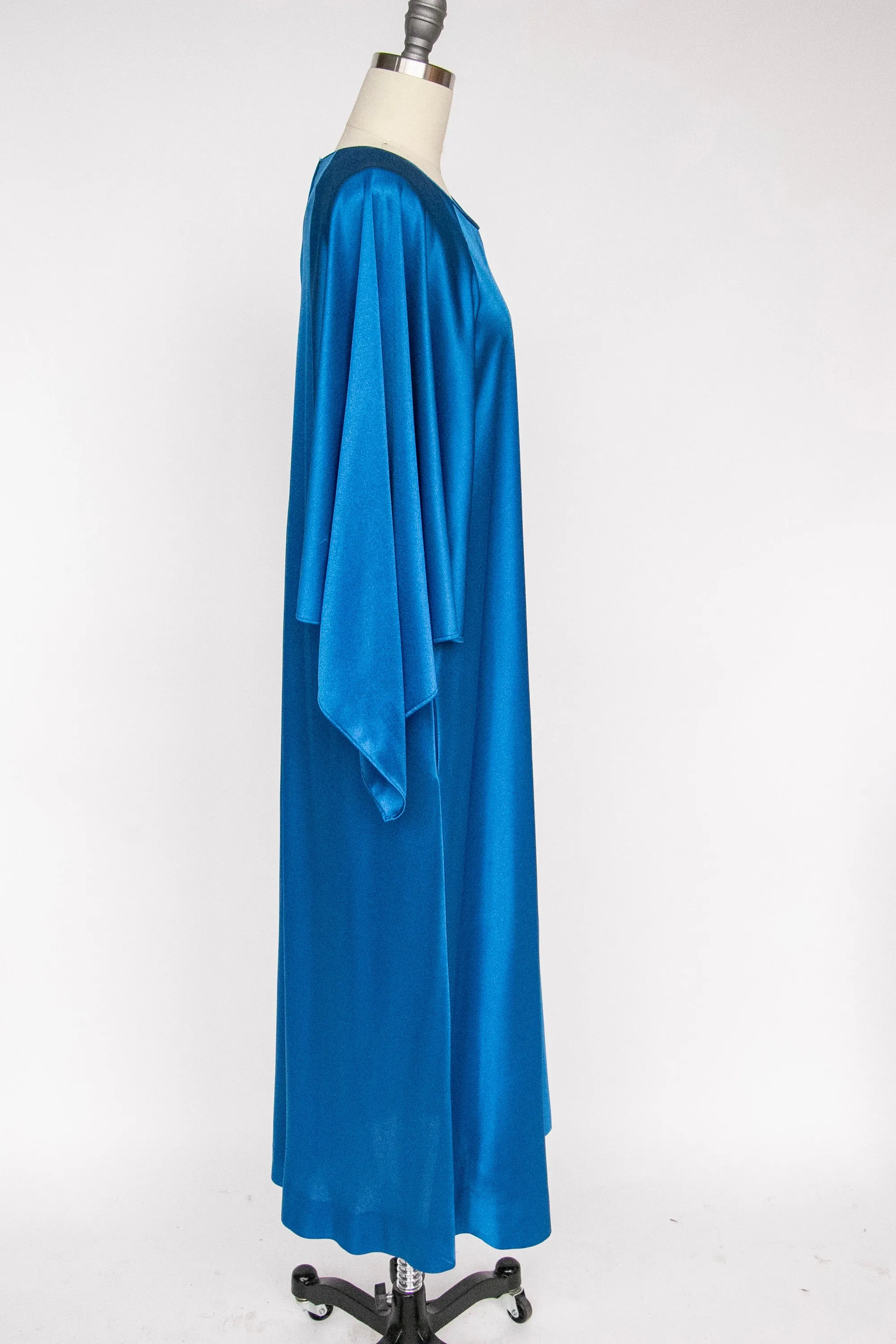 1970s Maxi Dress Knit Jersey Angel Sleeve Gown M