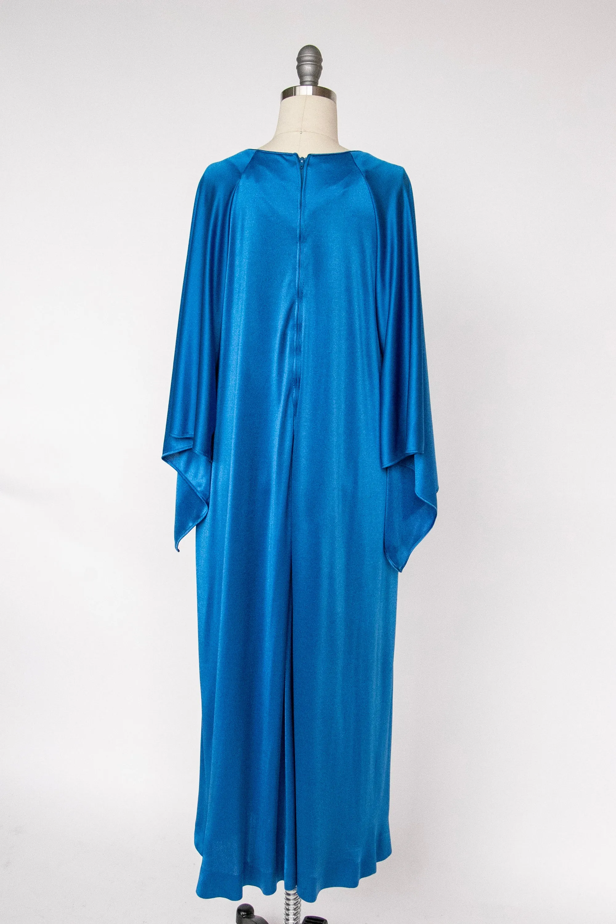 1970s Maxi Dress Knit Jersey Angel Sleeve Gown M