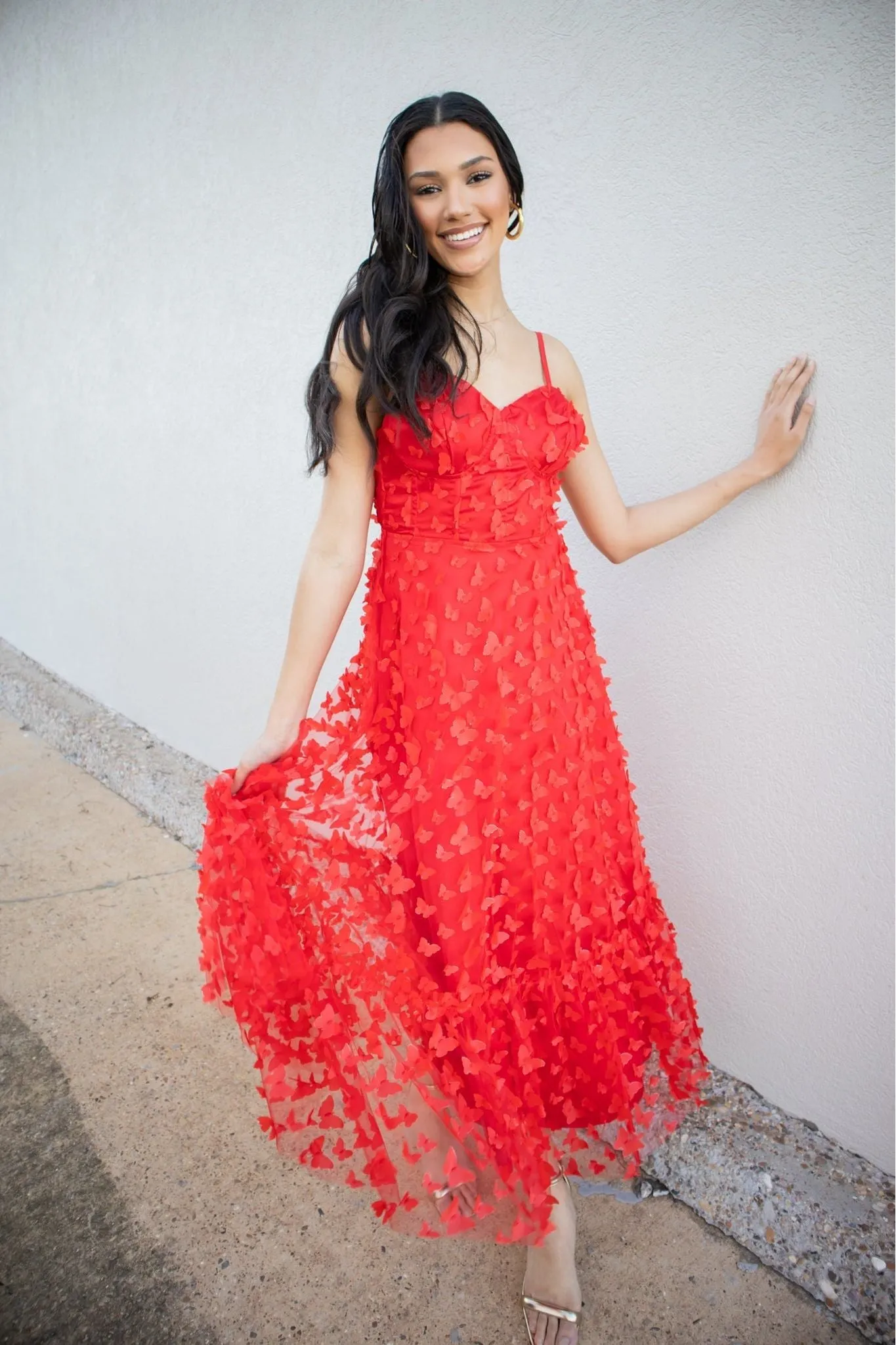 3D Mesh Butterfly Midi Dress