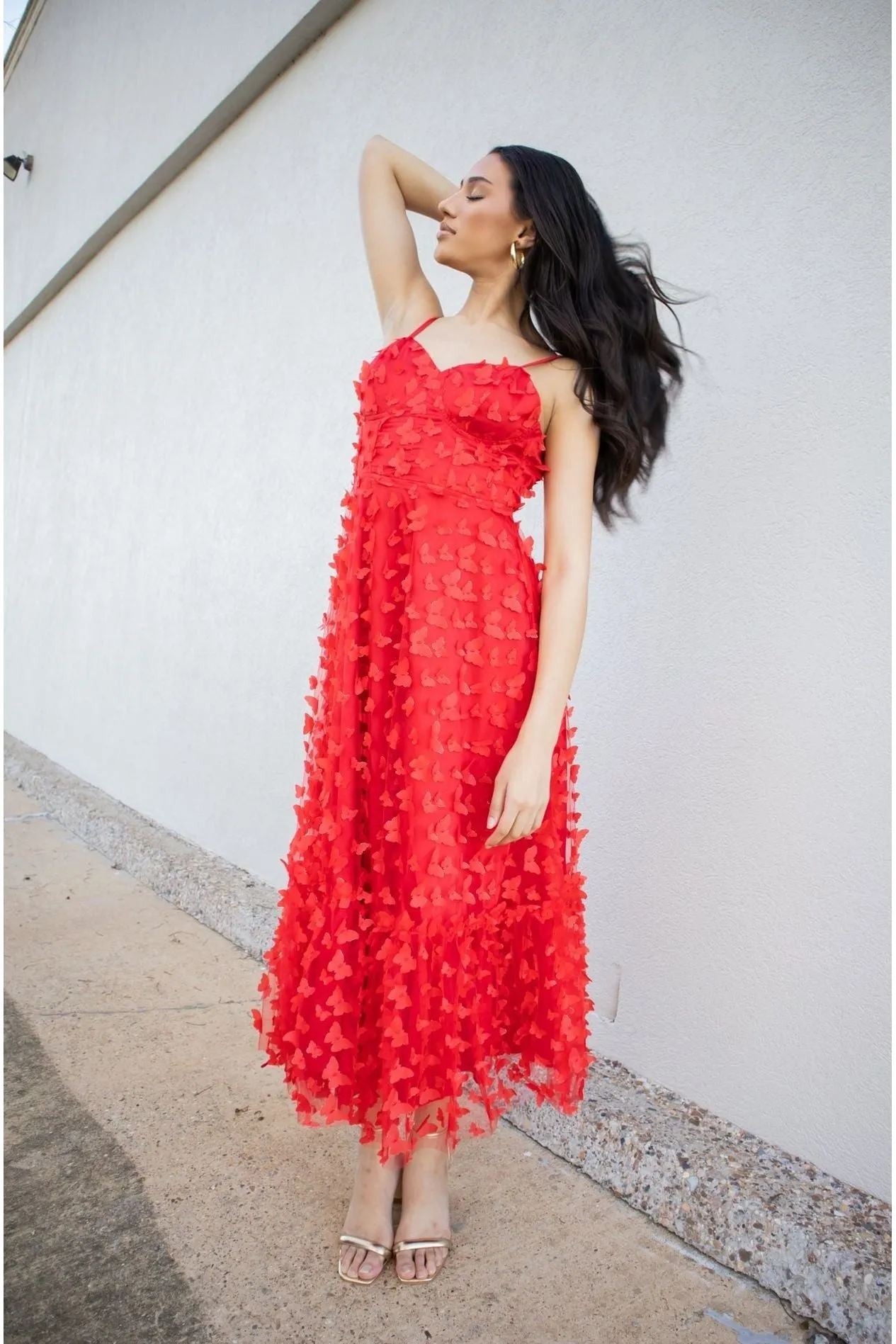 3D Mesh Butterfly Midi Dress