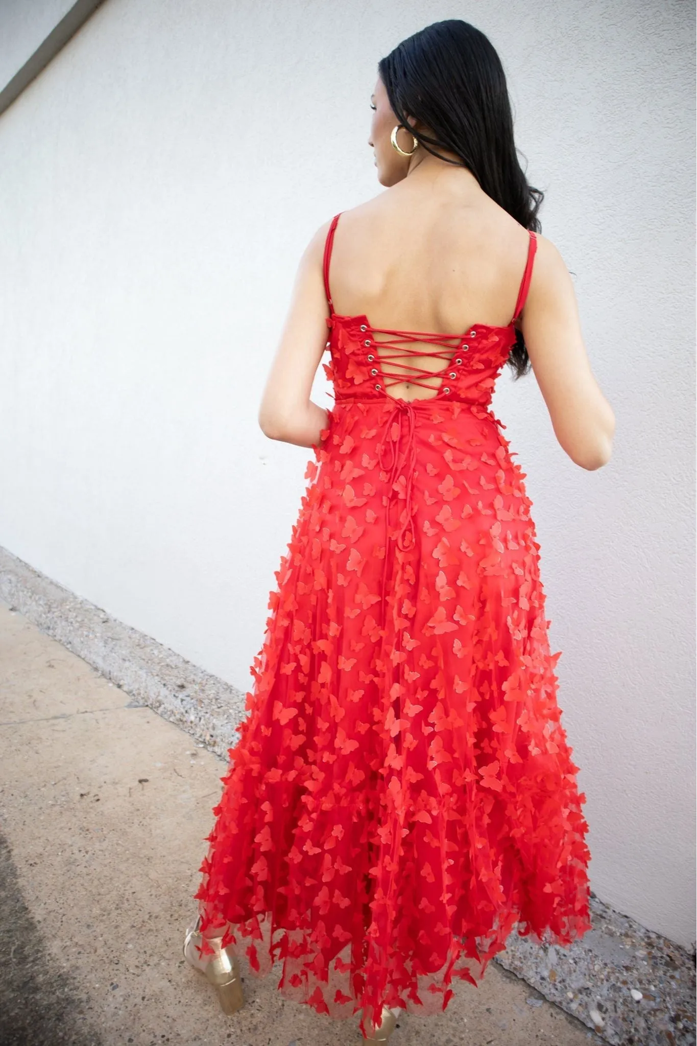 3D Mesh Butterfly Midi Dress