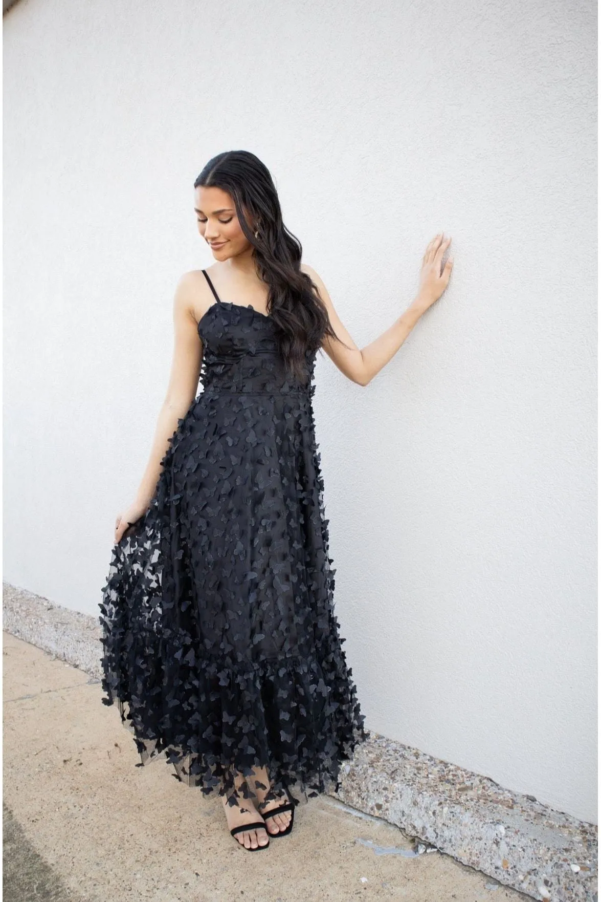 3D Mesh Butterfly Midi Dress