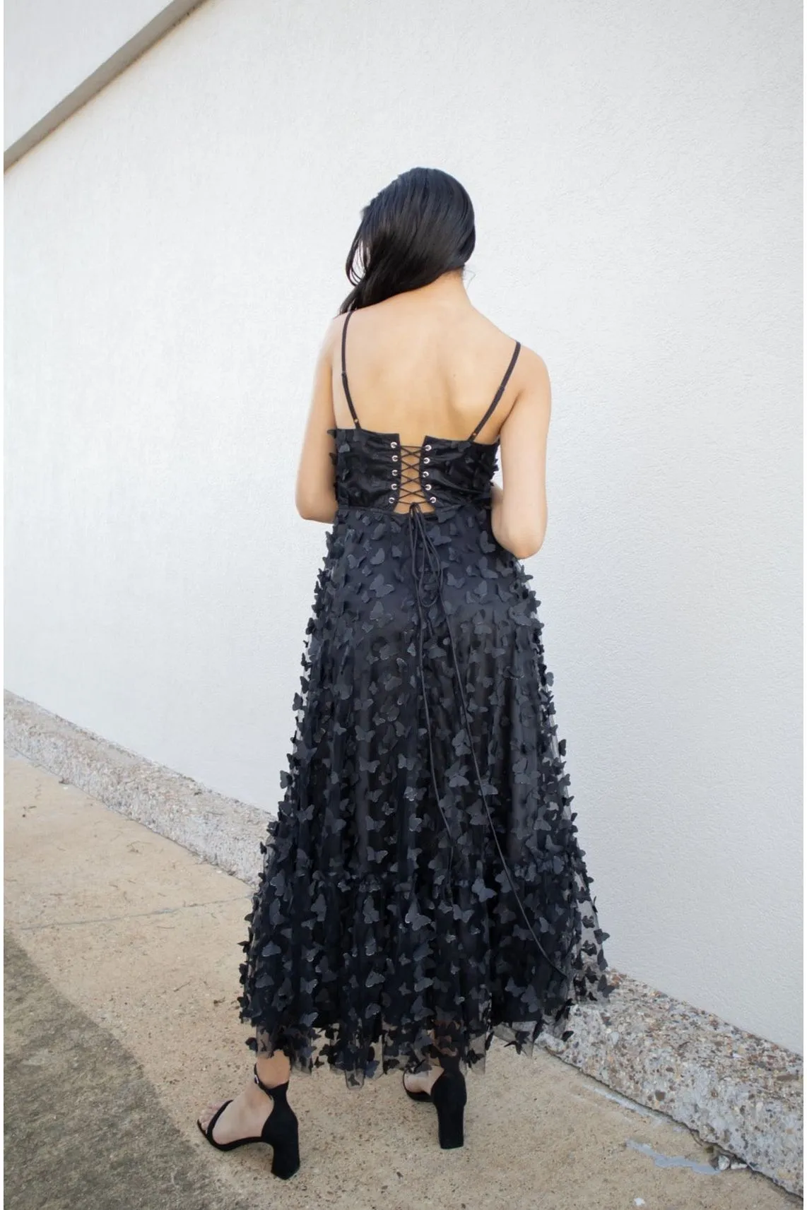 3D Mesh Butterfly Midi Dress