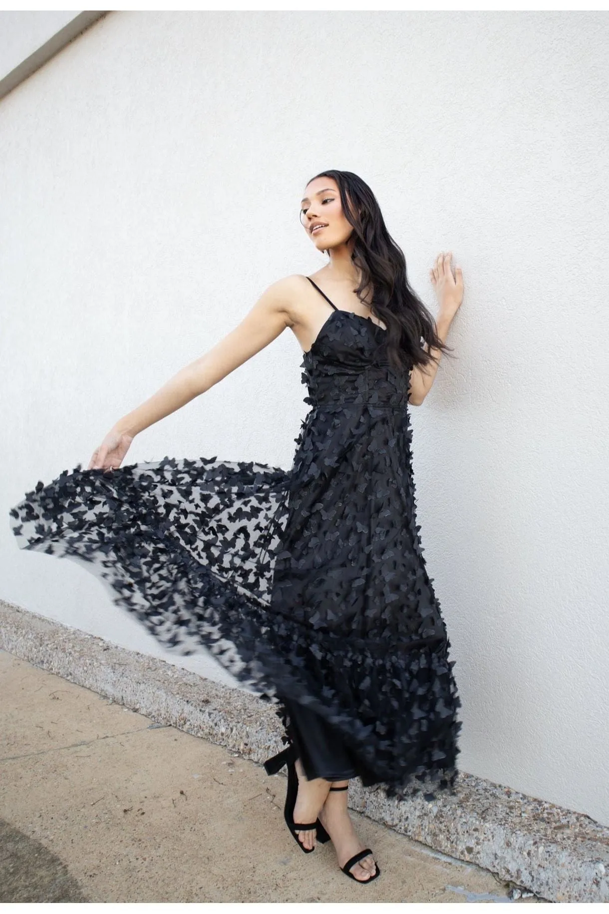 3D Mesh Butterfly Midi Dress