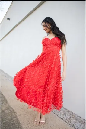 3D Mesh Butterfly Midi Dress