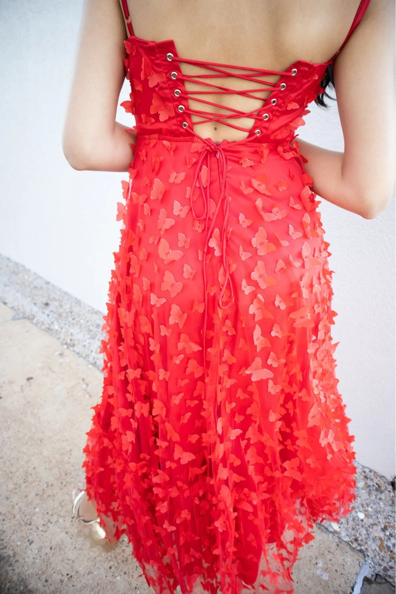 3D Mesh Butterfly Midi Dress