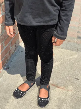 3Pommes Girls Sparkly Black Velour Corduroy Leggings