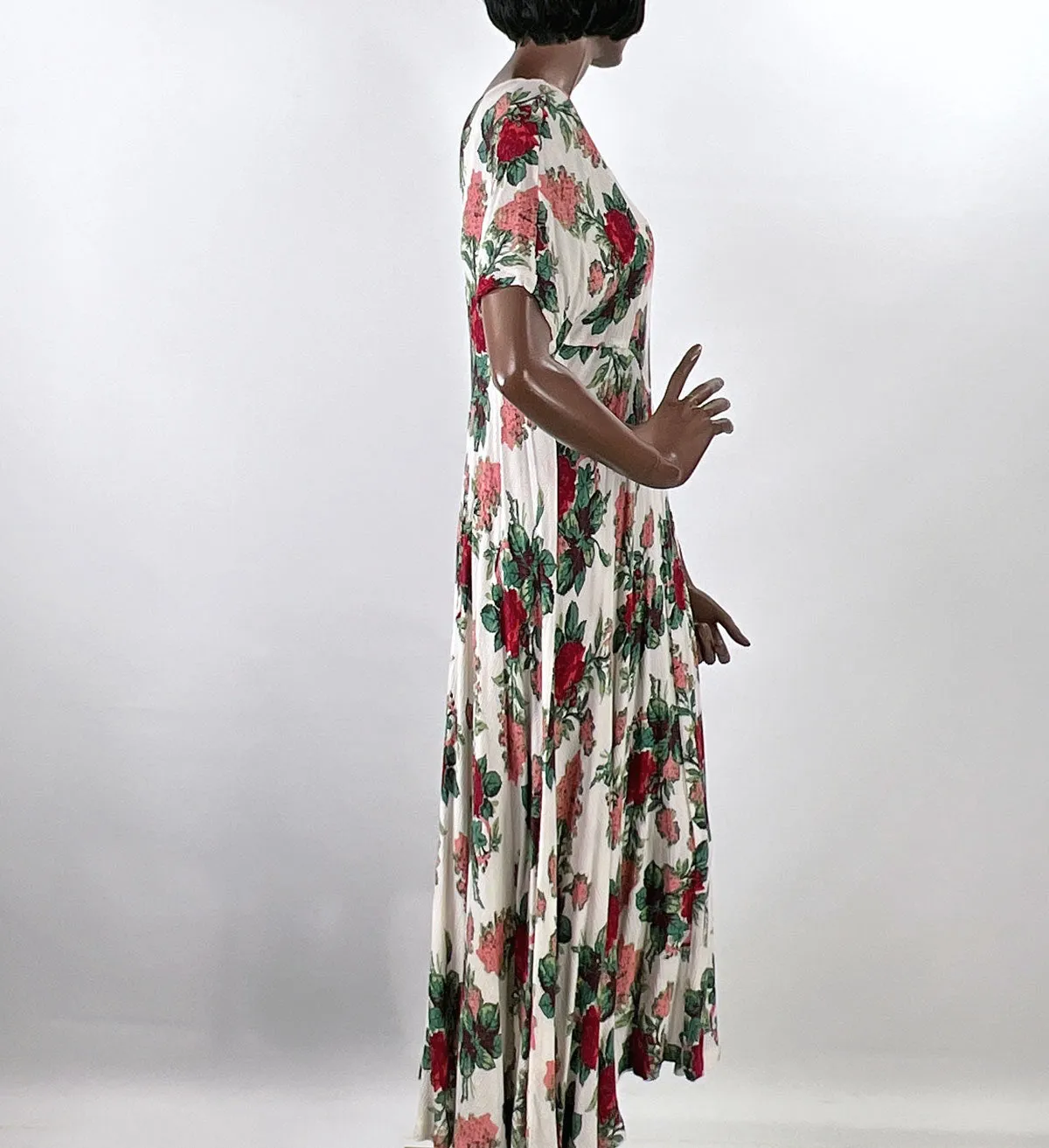 80s 90s Vintage Floral Print Dress Women's Romantic Grunge Large VFG Karen Kane