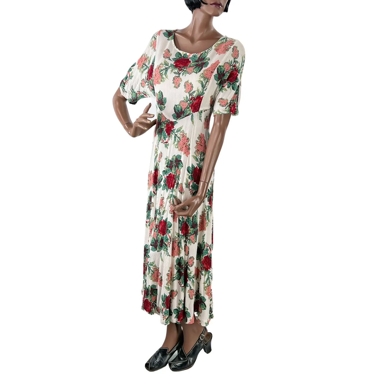 80s 90s Vintage Floral Print Dress Women's Romantic Grunge Large VFG Karen Kane