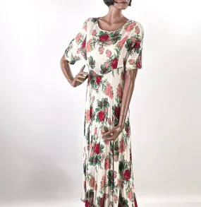 80s 90s Vintage Floral Print Dress Women's Romantic Grunge Large VFG Karen Kane