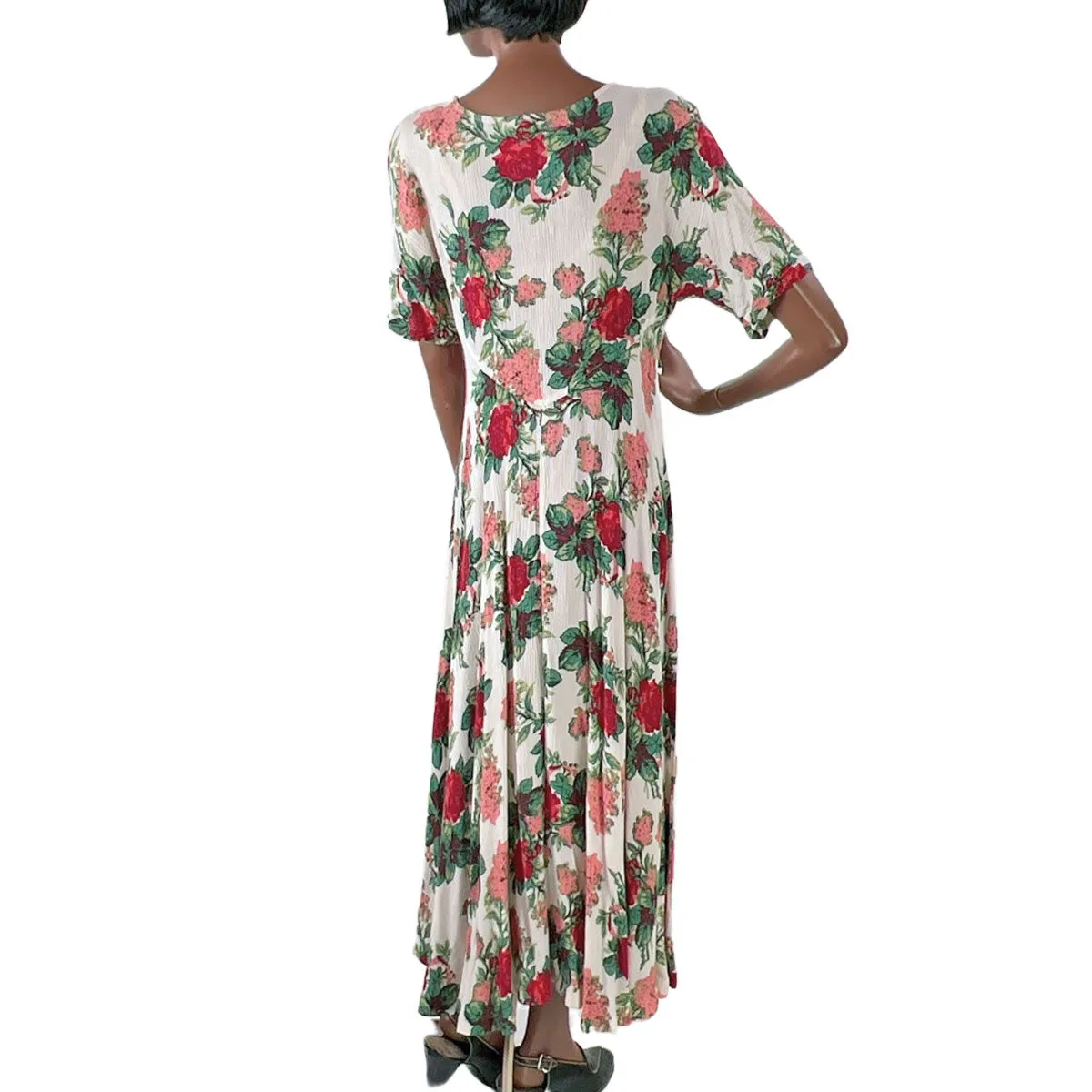 80s 90s Vintage Floral Print Dress Women's Romantic Grunge Large VFG Karen Kane