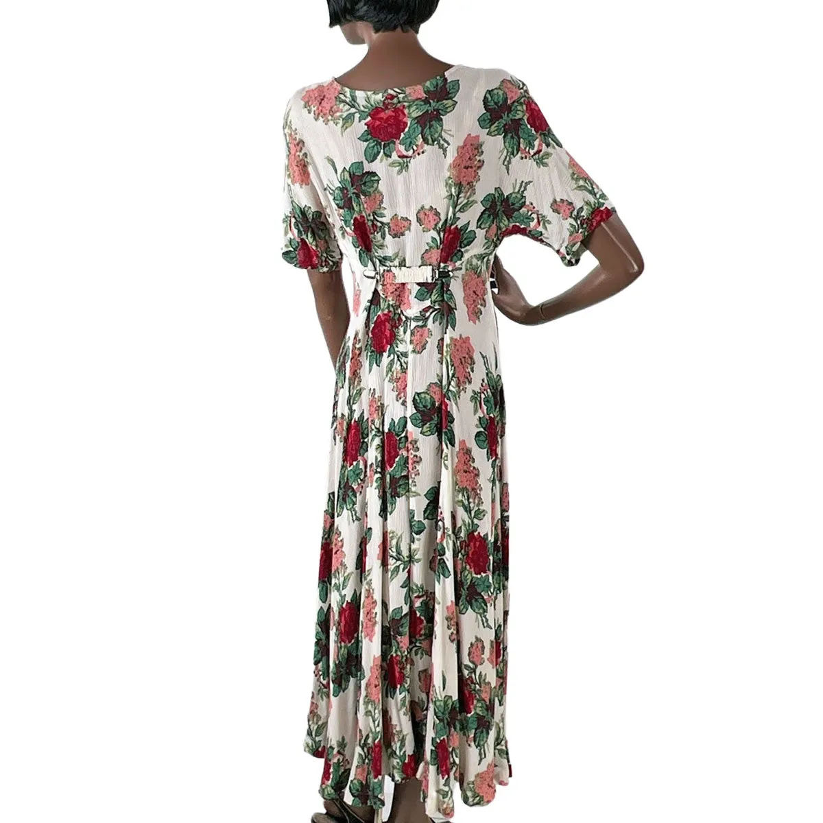 80s 90s Vintage Floral Print Dress Women's Romantic Grunge Large VFG Karen Kane