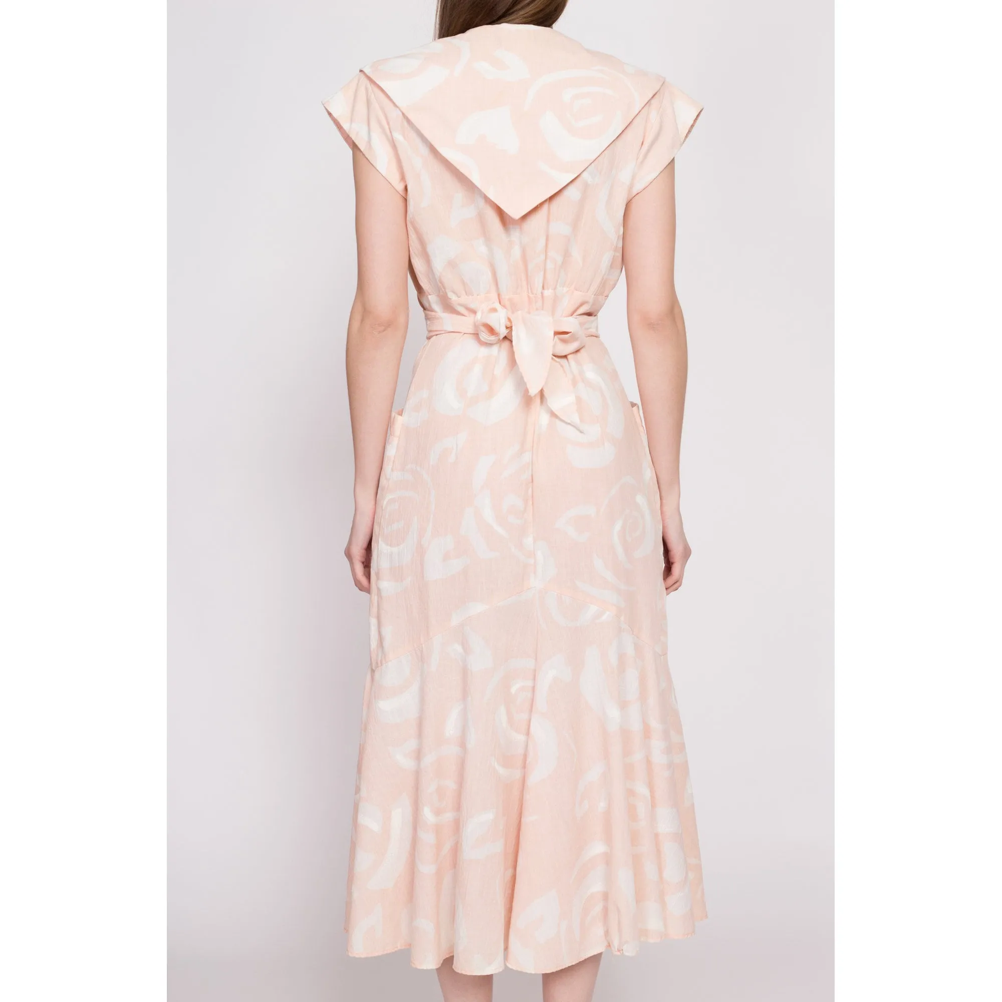 80s Does 40s Pink & White Sailor Collar Midi Dress - Medium