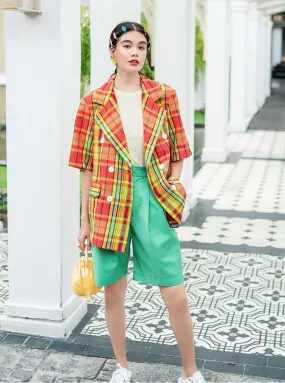 8GIRLS DESIGN RELAXED FIT SHORT SLEEVE CHECK BLAZER