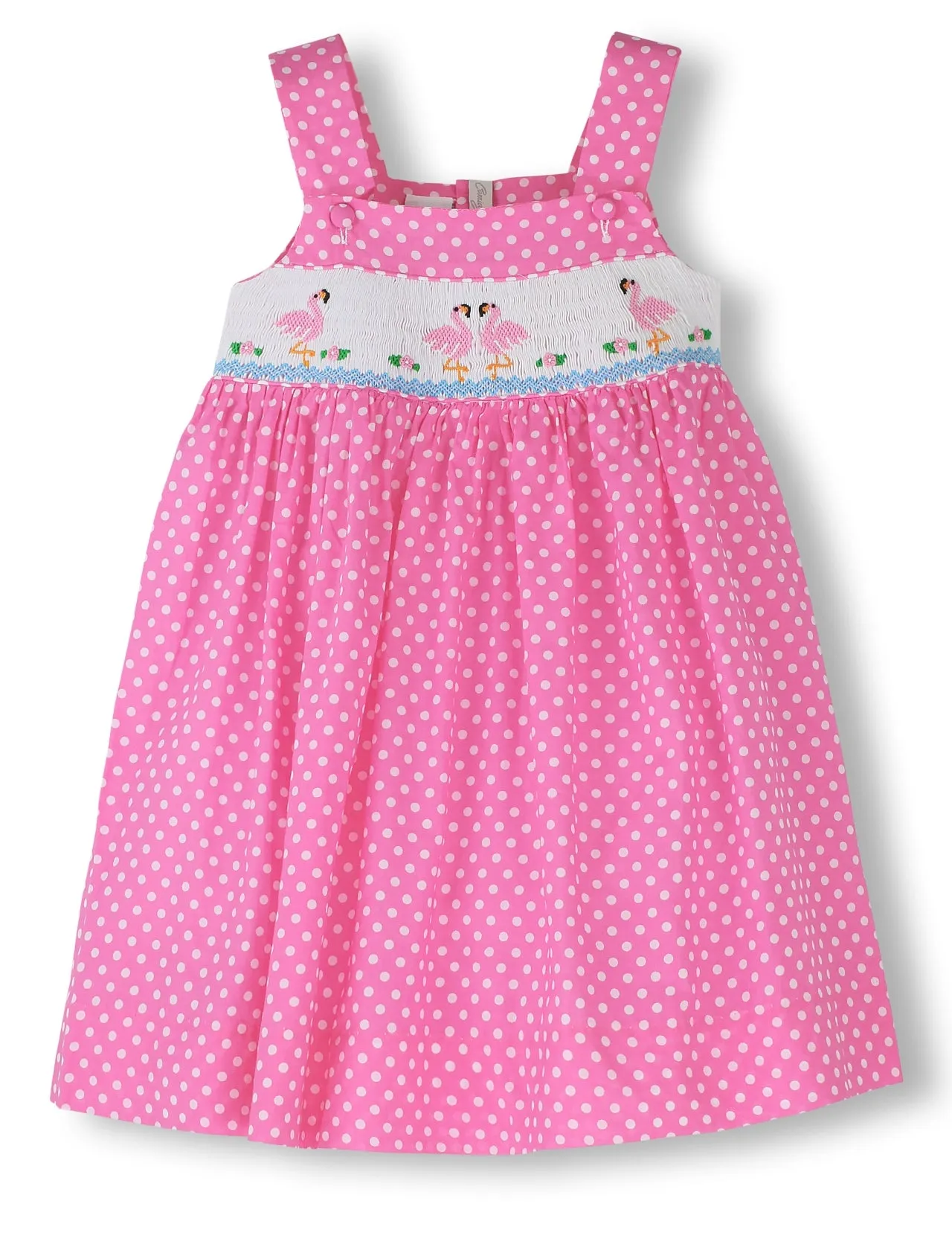90082-Smocked Flamingos Toddler & Youth Girl Dress