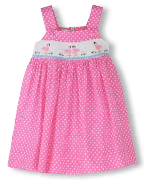 90082-Smocked Flamingos Toddler & Youth Girl Dress