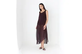 90s Sheer Grunge Eggplant Chiffon Gauze Sheath Dress