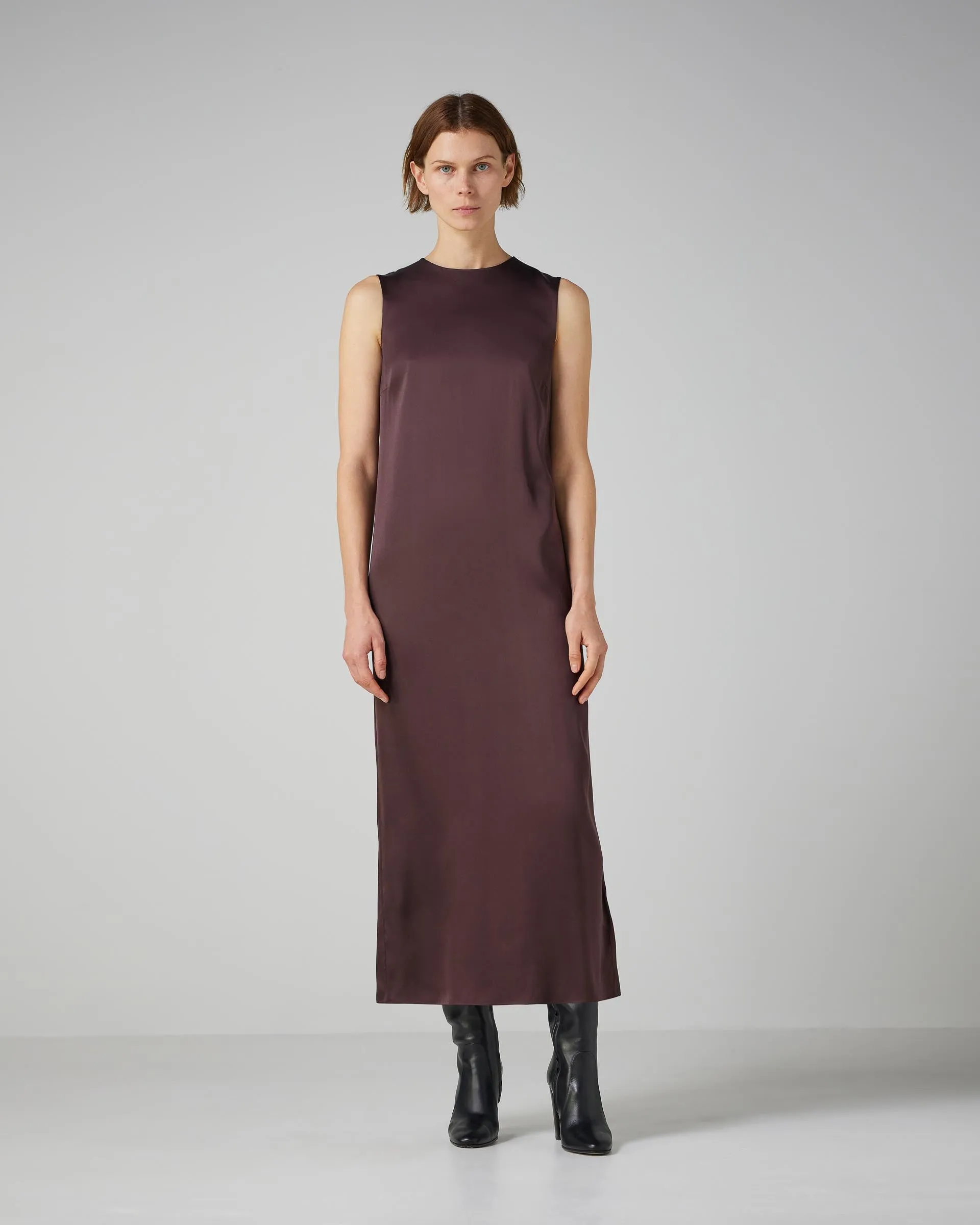 Alessia Dress in Washed Silk, Plum