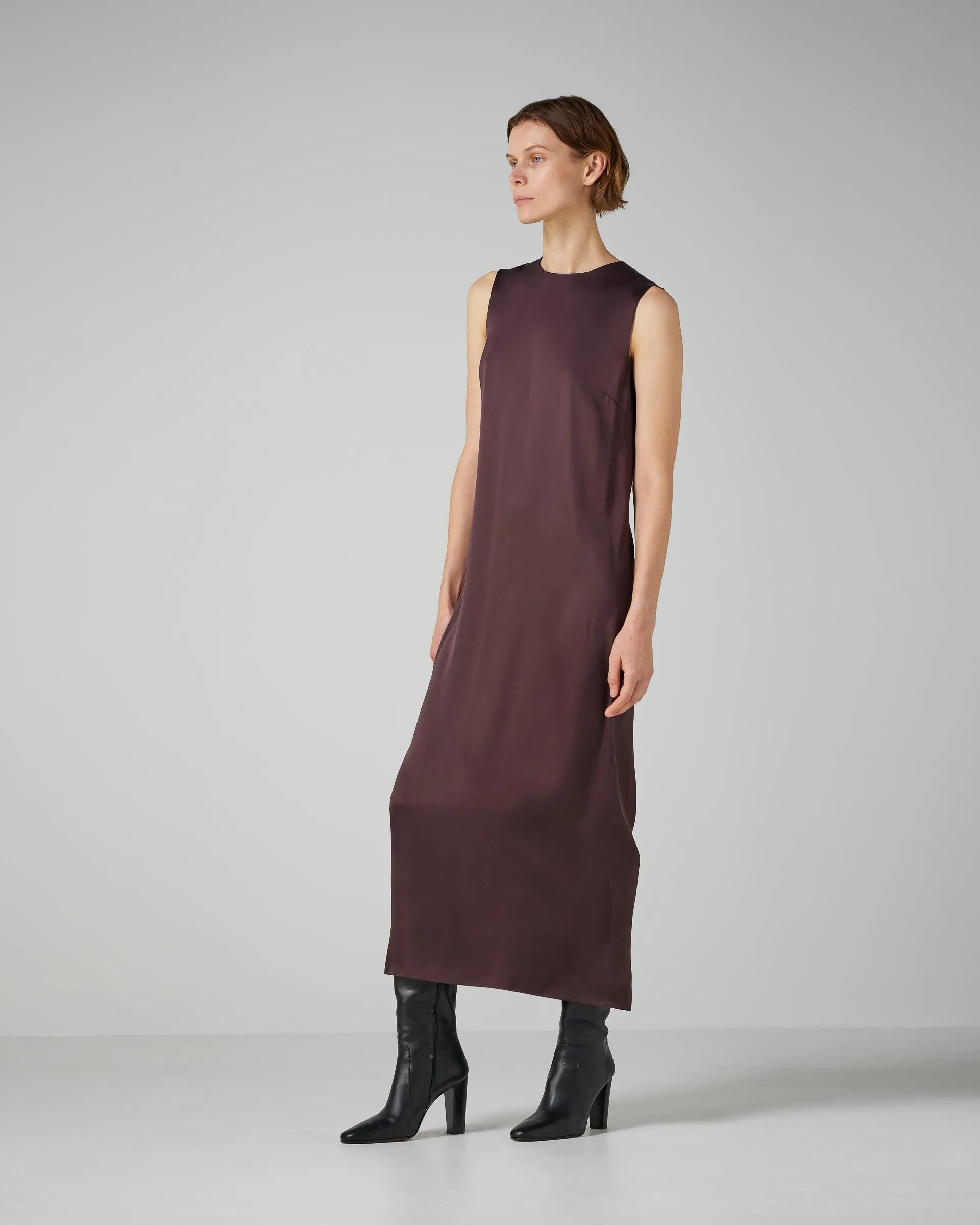 Alessia Dress in Washed Silk, Plum