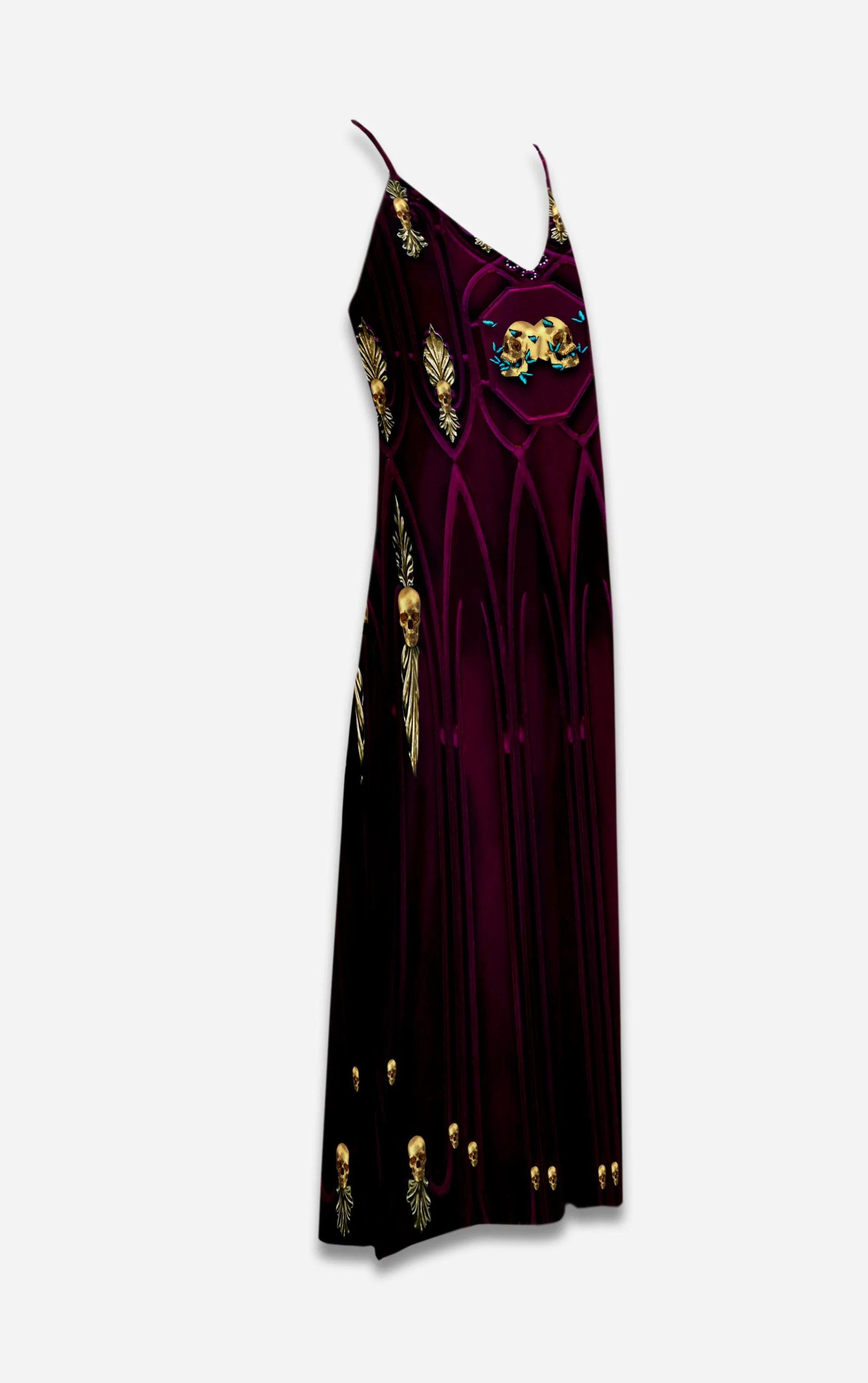 All Saints Cathedral- 100% Silk Satin French Gothic V Neck Slip Dress in Bold Eggplant Wine | Le Leanian™