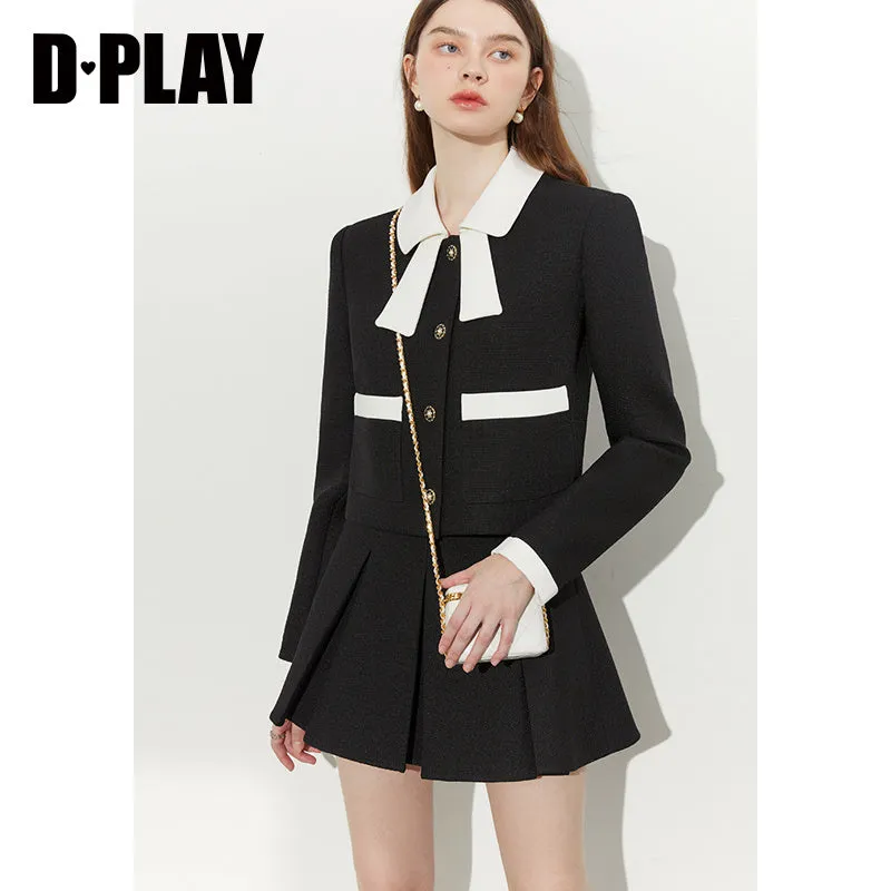 Autumn Classic Black Contrast Light Luxury Shaped Bow Cropped Blazer - Lio