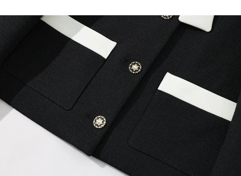 Autumn Classic Black Contrast Light Luxury Shaped Bow Cropped Blazer - Lio