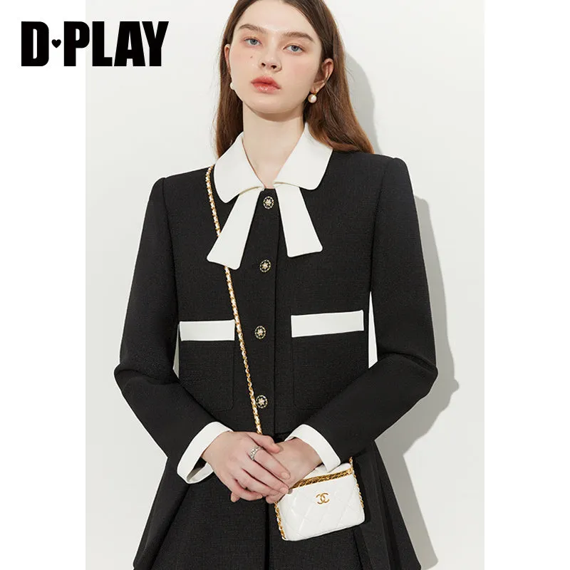 Autumn Classic Black Contrast Light Luxury Shaped Bow Cropped Blazer - Lio