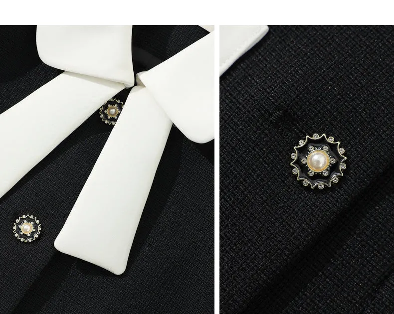 Autumn Classic Black Contrast Light Luxury Shaped Bow Cropped Blazer - Lio