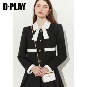 Autumn Classic Black Contrast Light Luxury Shaped Bow Cropped Blazer - Lio