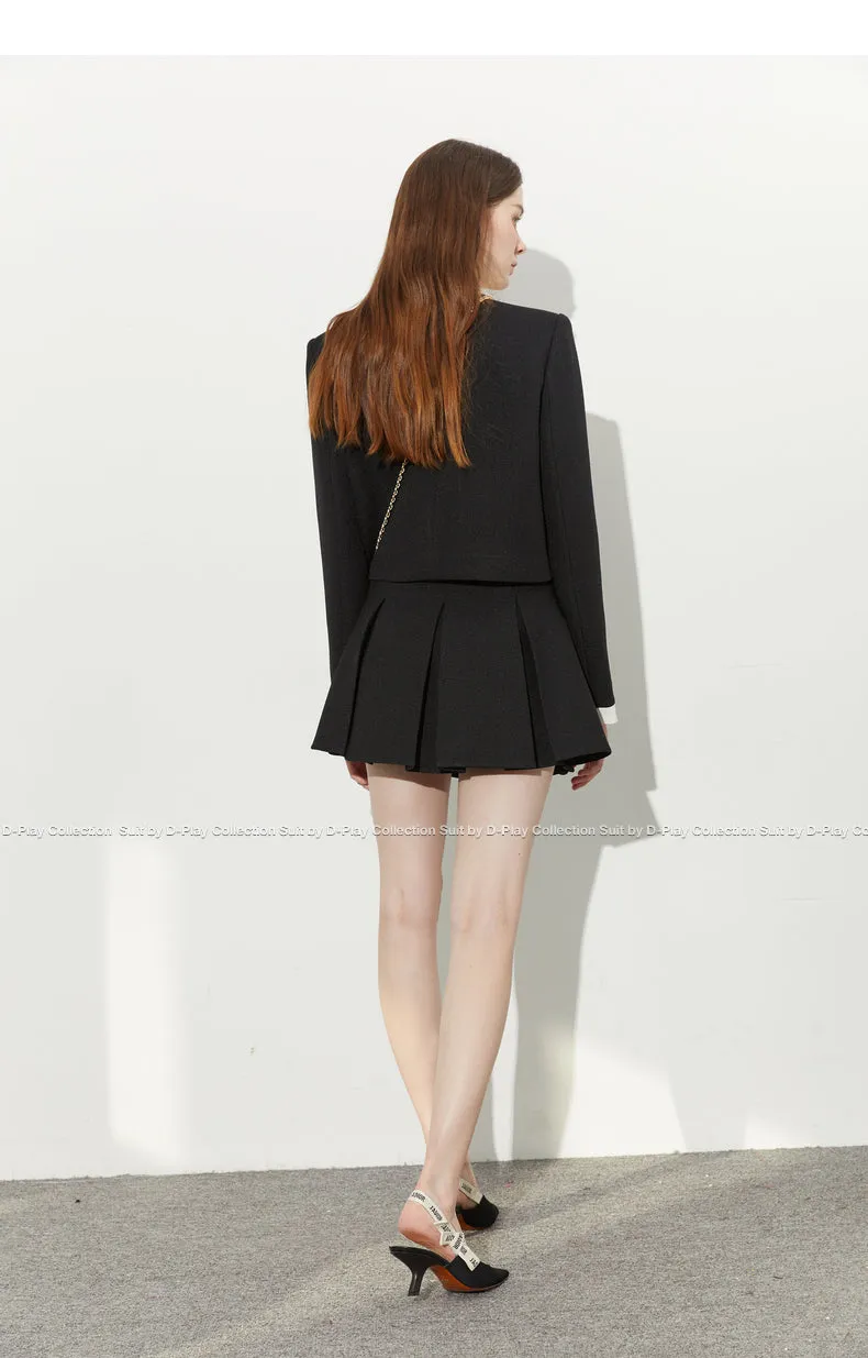 Autumn Classic Black Contrast Light Luxury Shaped Bow Cropped Blazer - Lio