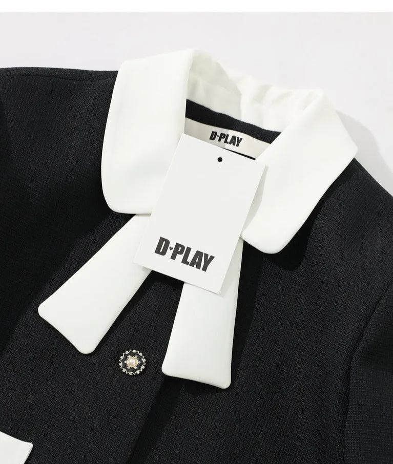 Autumn Classic Black Contrast Light Luxury Shaped Bow Cropped Blazer - Lio
