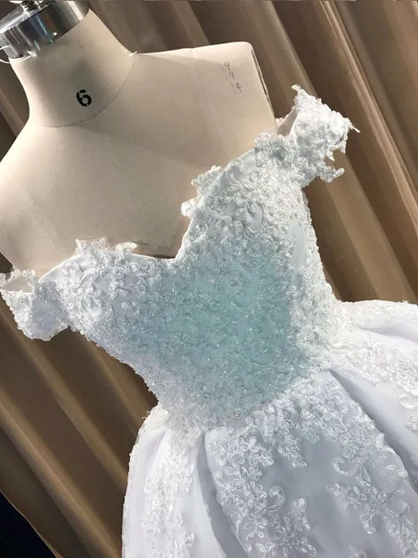 Ball Gown Cap Sleeve Lace Appliques Prom Dress 2022 Ivory Sweetheart Wedding Dress SMT07214