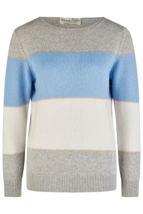 Barbara Lebek Stripe Jumper Boat Neck Stone Blue 27650042
