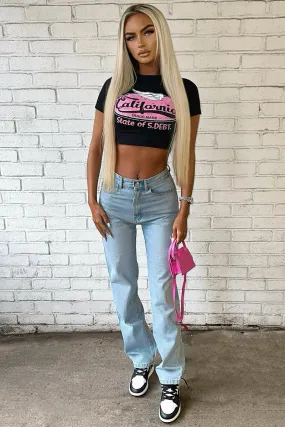 Black California Print Crop T-Shirt - Bay
