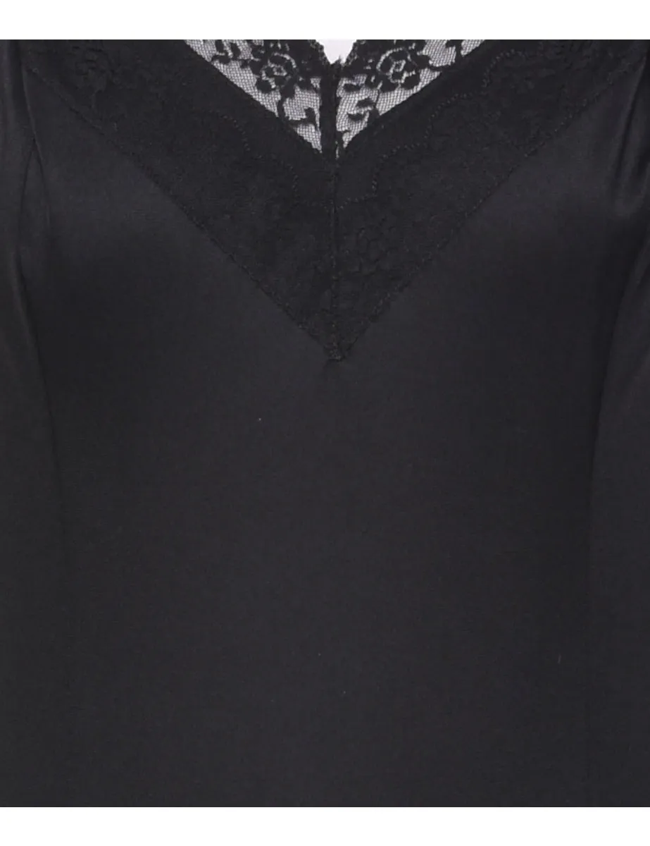 Black Lace Trim 1990s Dress - S