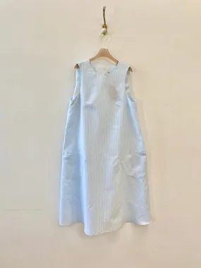 Blue Pinstripe Chore Dress w/ Patch Pockets