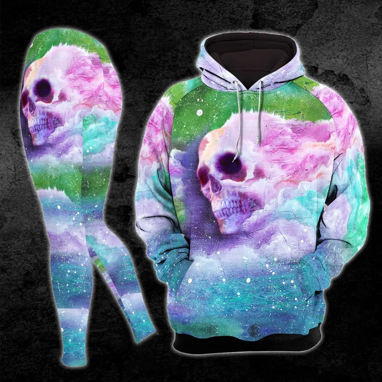 Blue Rainbow Cloudy Skull Combo Hoodie and Leggings