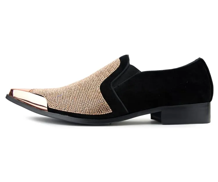 Bolano Dezzy Men's Rose Gold Glitter Leather Tuxedo Slippers