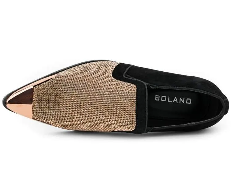Bolano Dezzy Men's Rose Gold Glitter Leather Tuxedo Slippers