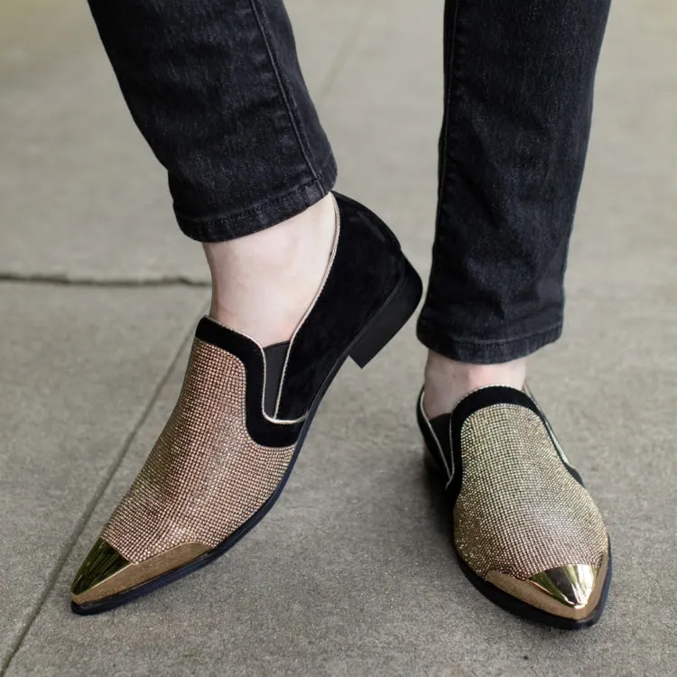 Bolano Dezzy Men's Rose Gold Glitter Leather Tuxedo Slippers