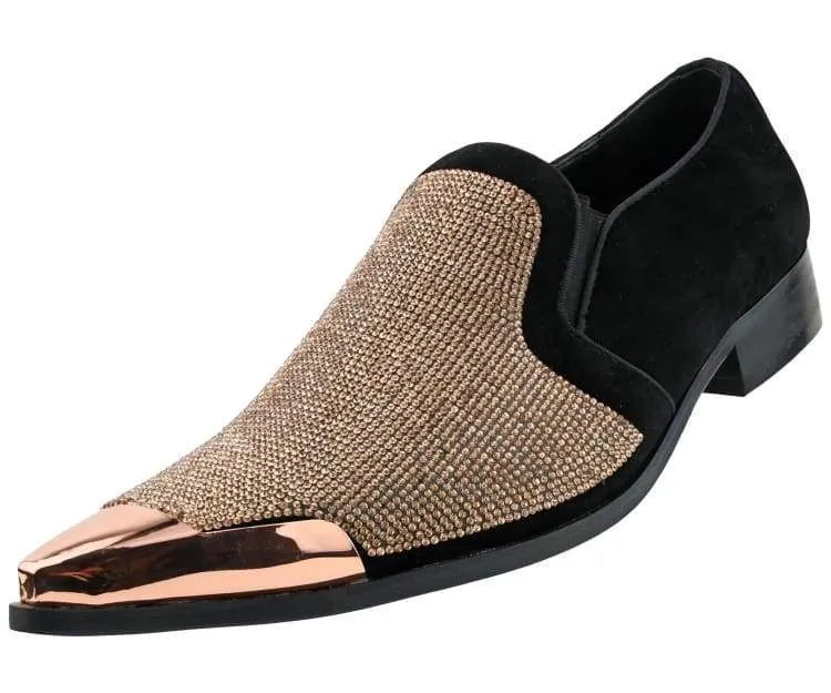 Bolano Dezzy Men's Rose Gold Glitter Leather Tuxedo Slippers