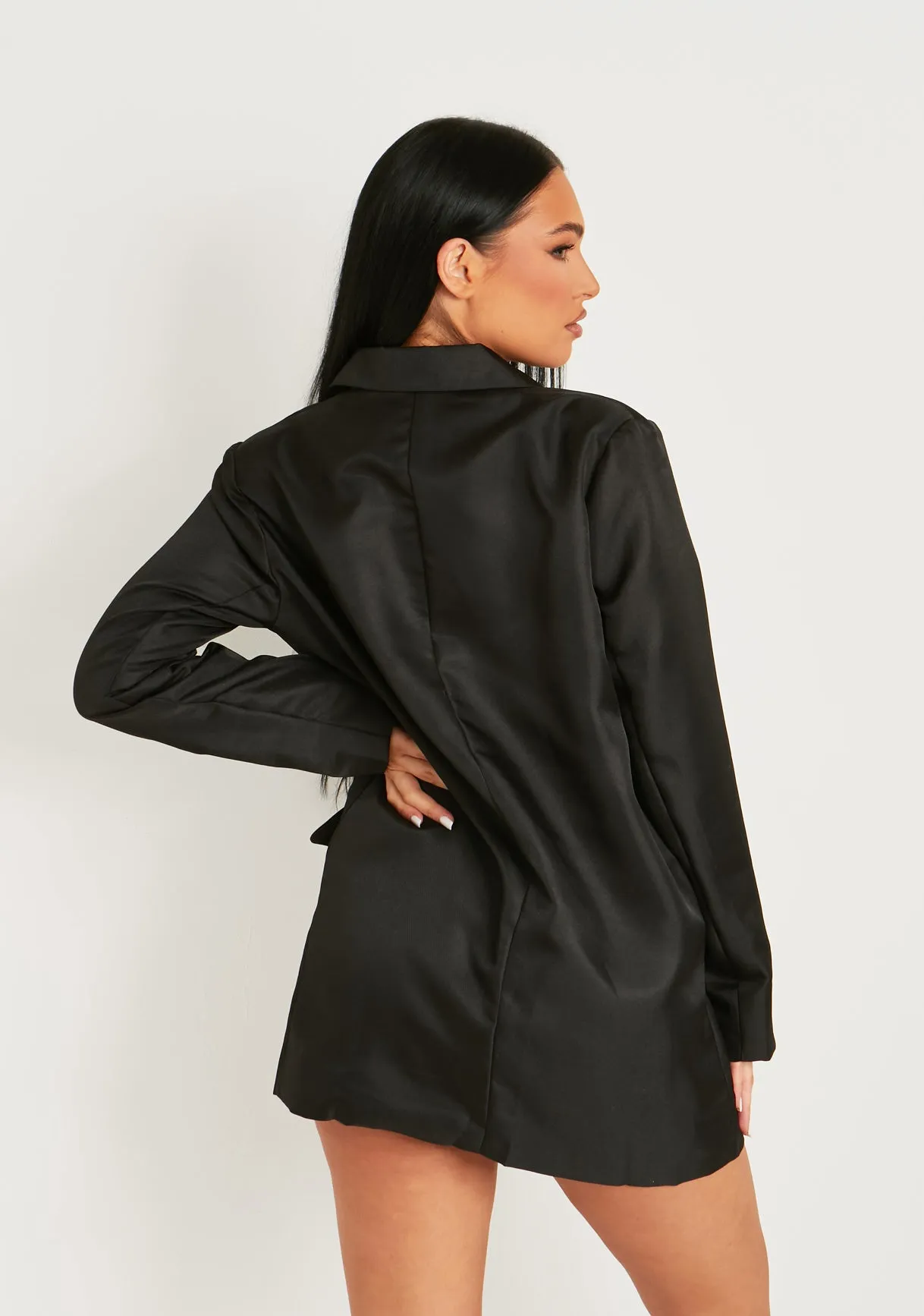 Bri Black Tailored Pocket Detail Oversized Blazer Dress