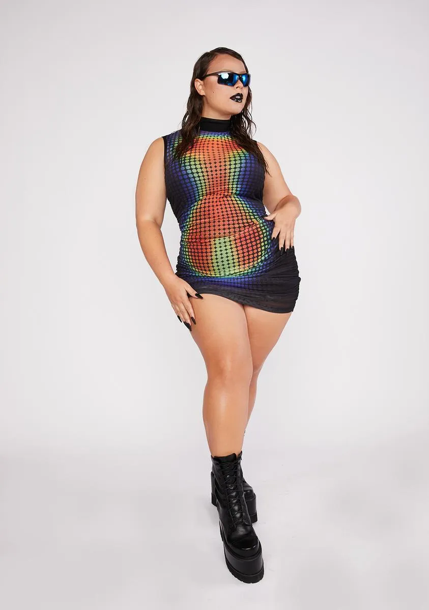 Bright Prism Lights Mesh Bodycon Dress