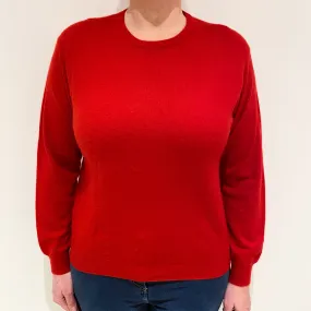 Bright Scarlet Red Cashmere Low Crew Neck Jumper Large
