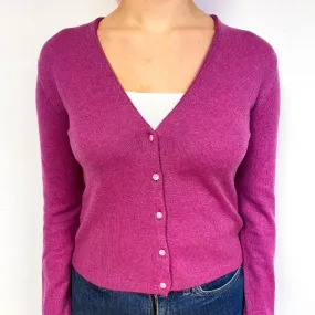 Brora Magenta Pink Cashmere V-Neck Cardigan Small
