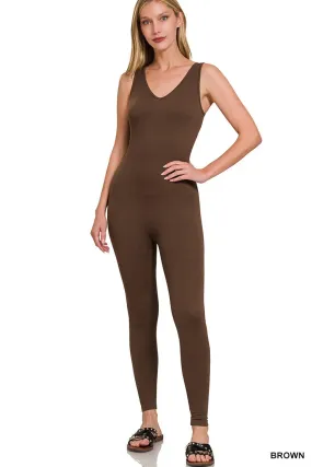 Brown Ribbed Sport Bodysuit