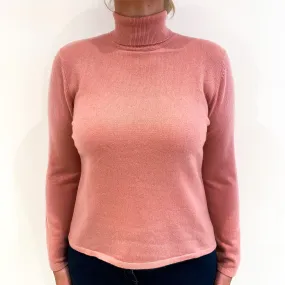 Candy Pink Cashmere Polo Neck Jumper Large