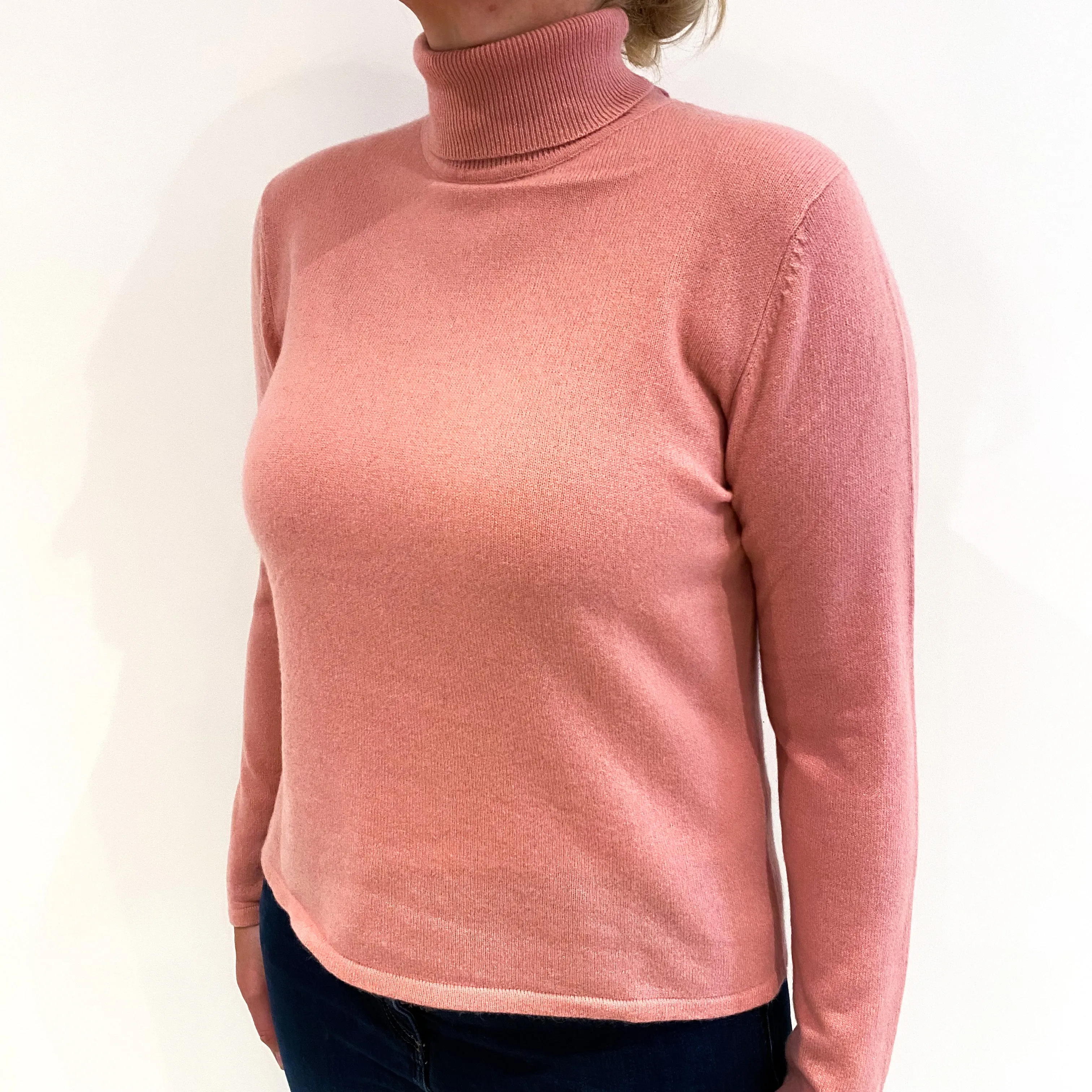 Candy Pink Cashmere Polo Neck Jumper Large