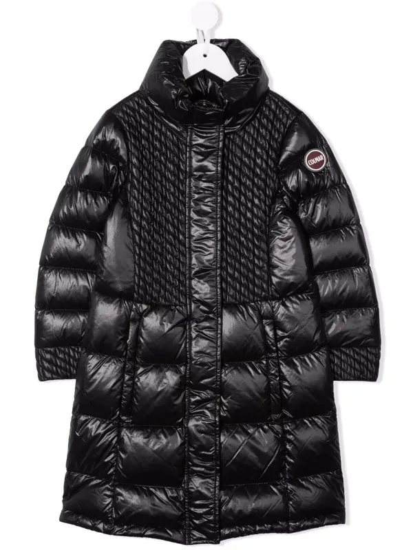 Colmar Long Black Coat with Crochet Braid