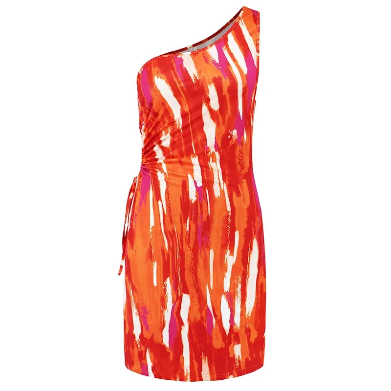 Colorful Dresses - Drawstring Tie Dye - Off Shoulder